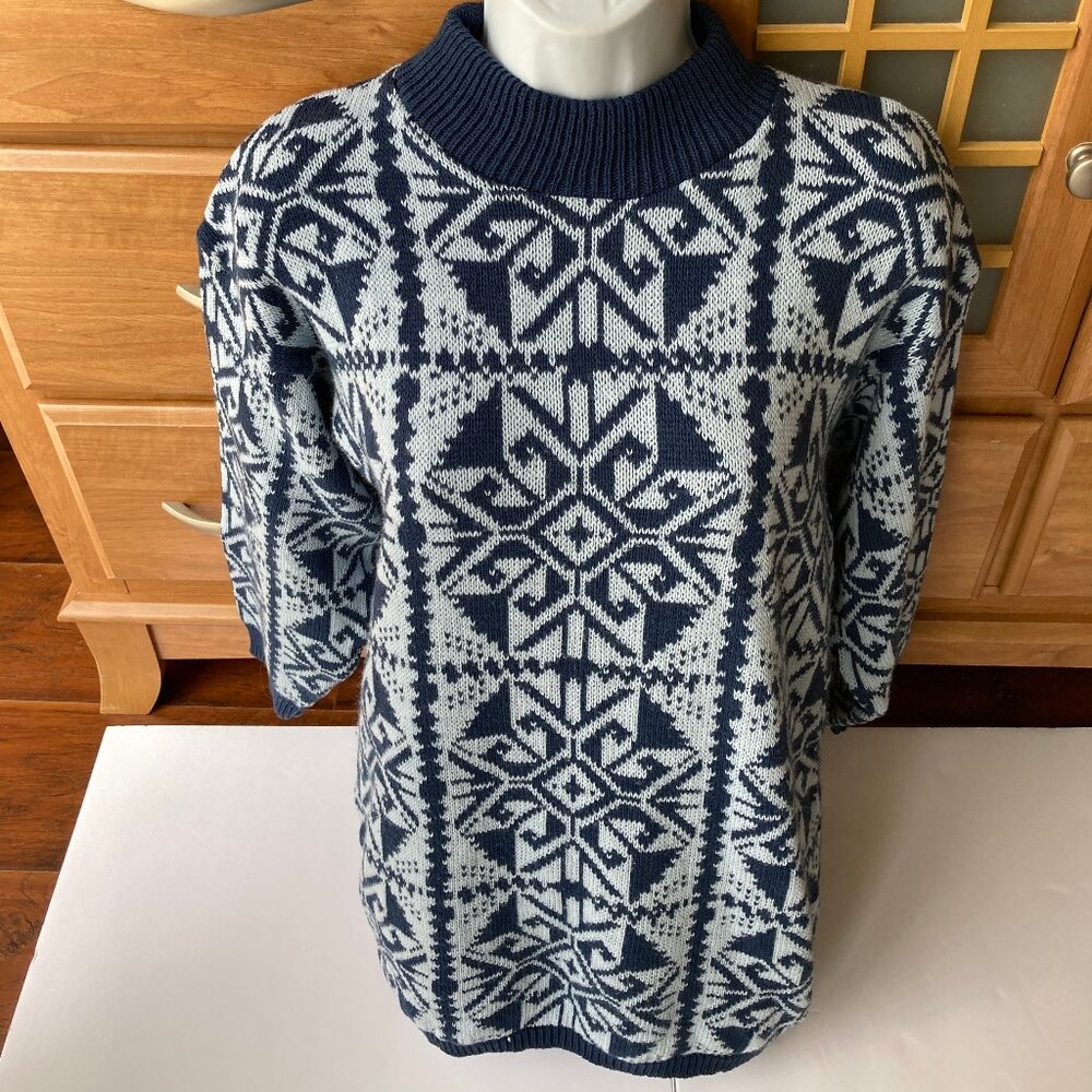 American Pride Vintage Made in the USA Blue Gray 3/4 Sleeve Crew Neck Sweater M